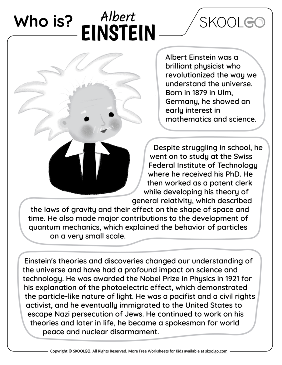 Who Is Albert Einstein Free Worksheet For Kids SKOOLGO