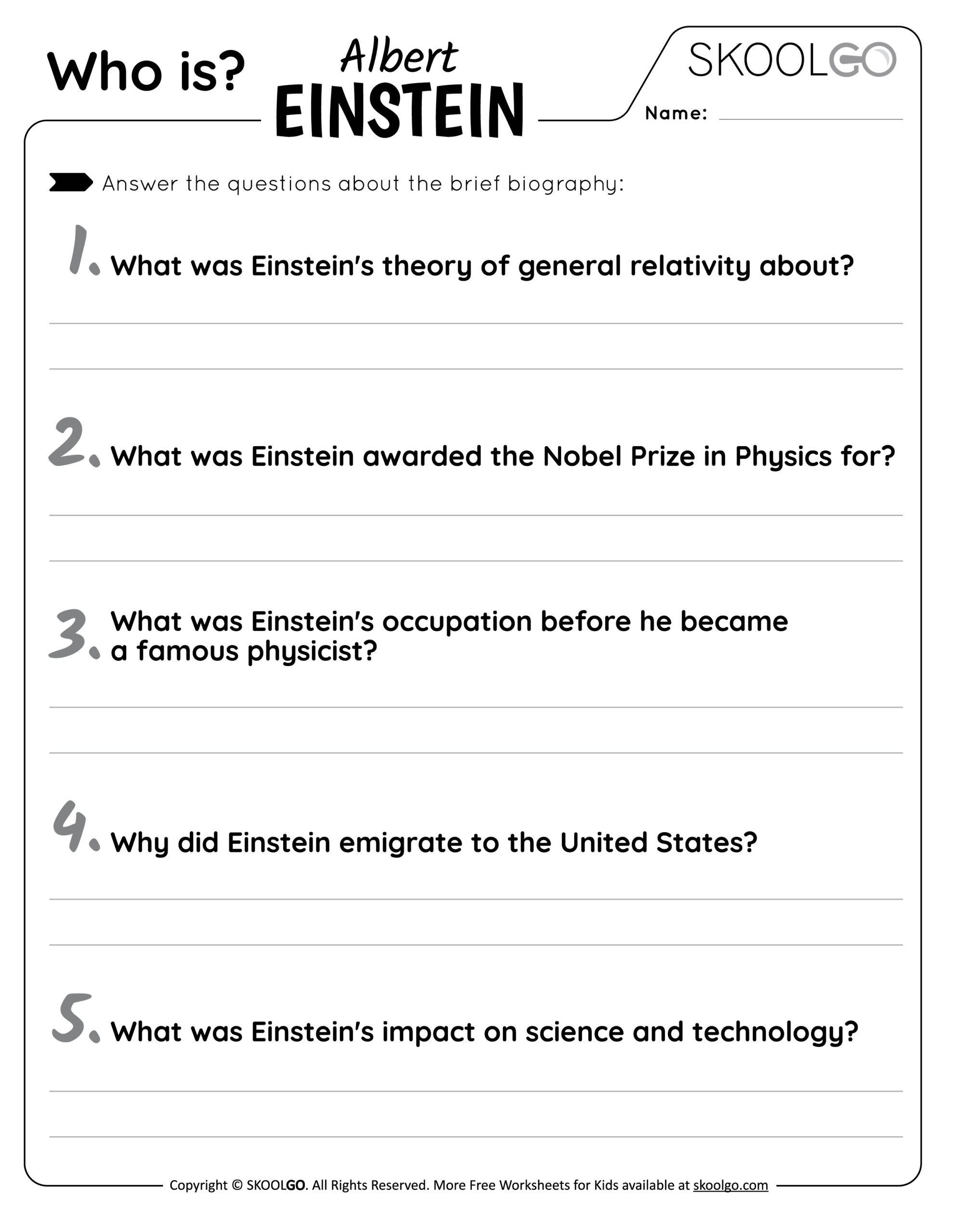 Who Is Albert Einstein Free Worksheet For Kids SKOOLGO