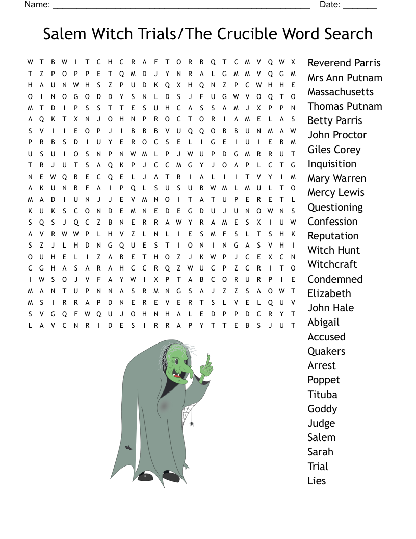 Witchcraft In Salem Crossword WordMint Salem Witch Trials Worksheets Library