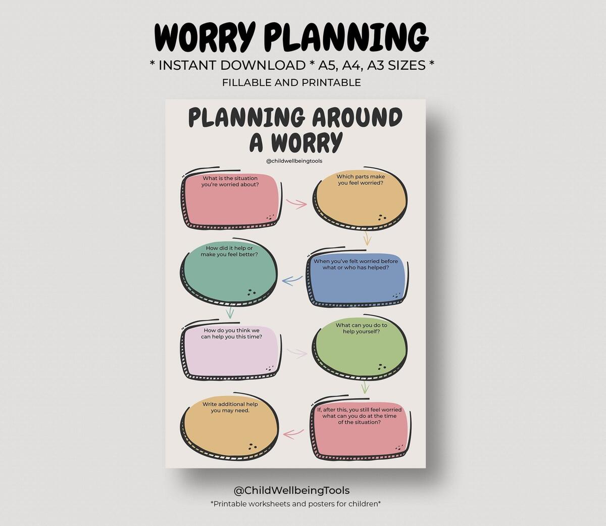 Worry Planning Worksheet For Kids Stress Management Printable PDF Etsy