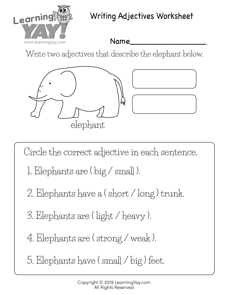 Writing Adjectives Worksheet For 1st Grade Free Printable Adjectives And Nouns